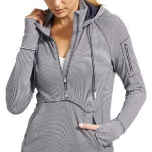 Athleta Navy Blue & White Stripe Heavenly Half Zip Hooded Sweater